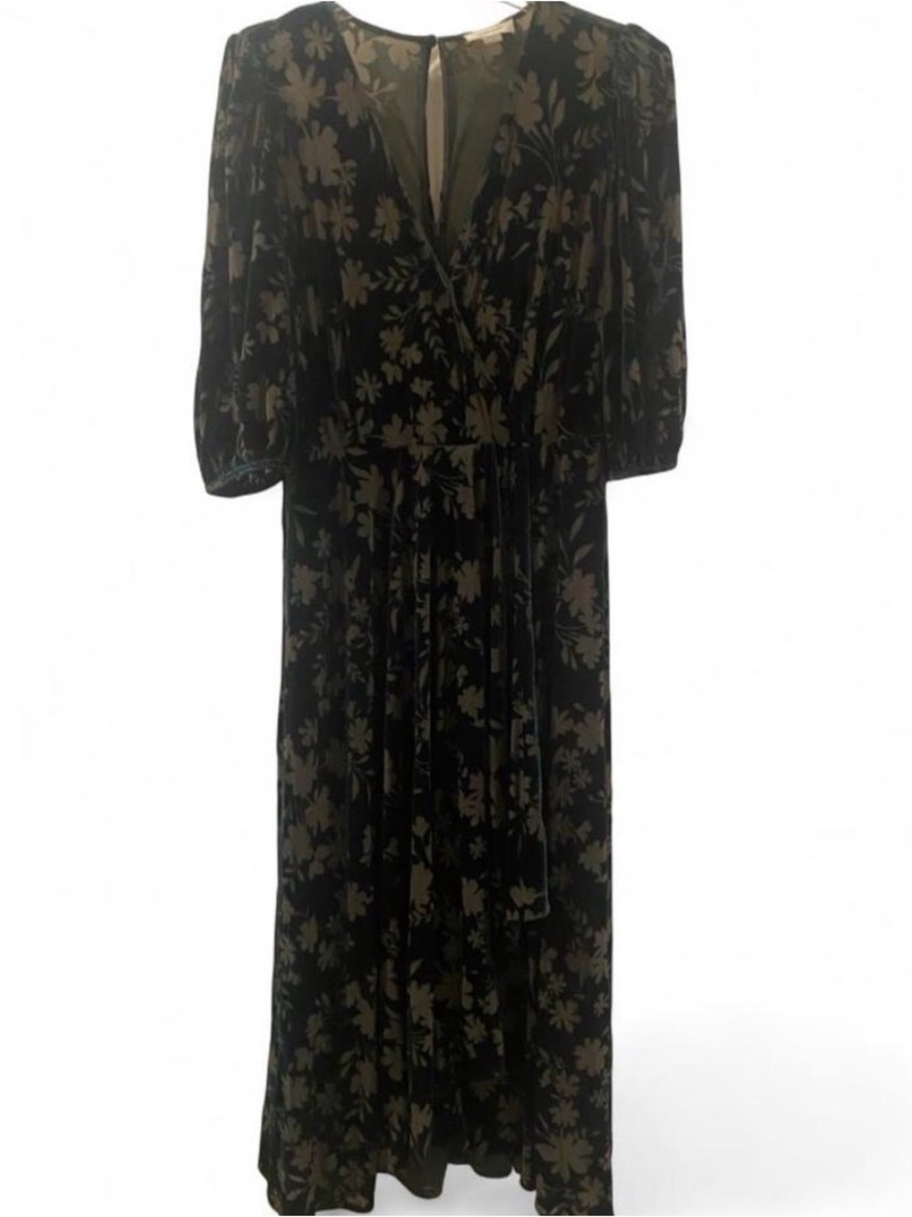 Calvin Klein Emerald Green Velvet Floral Wrap Maxi Dress 💚